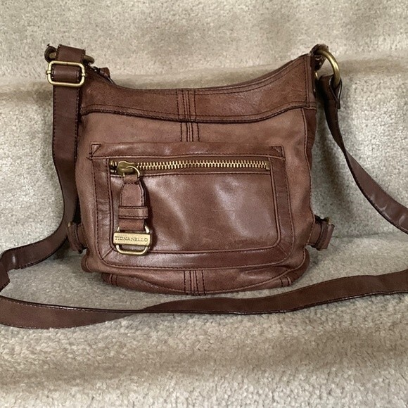 Tignanello Brown Leather Two-Tone Zip Front Crossbody Bag - Picture 1 of 14
